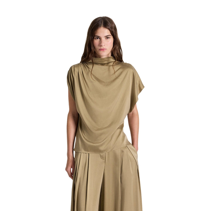 Wish You Would Silk Charmeuse Top in Kelp