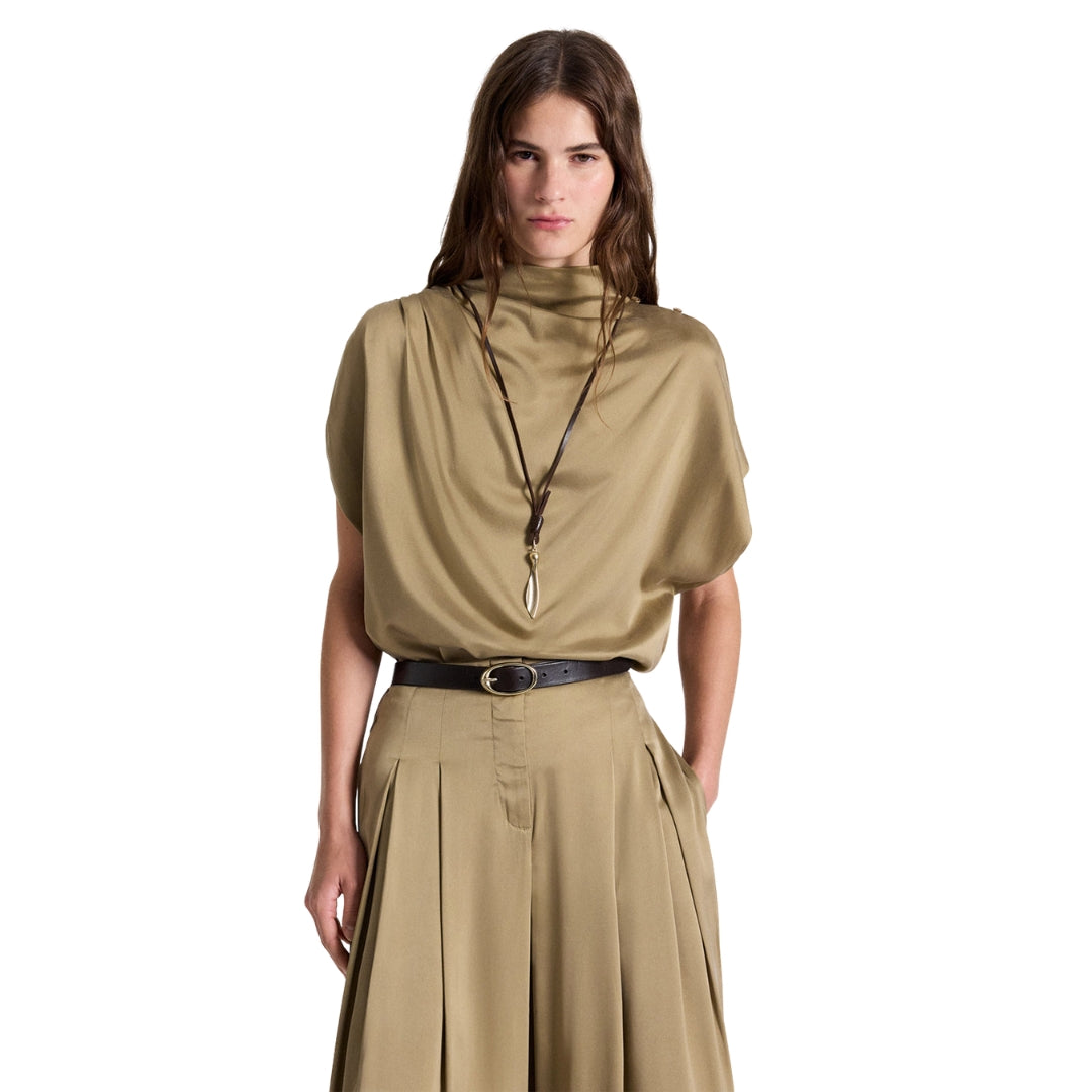 Wish You Would Silk Charmeuse Top in Kelp