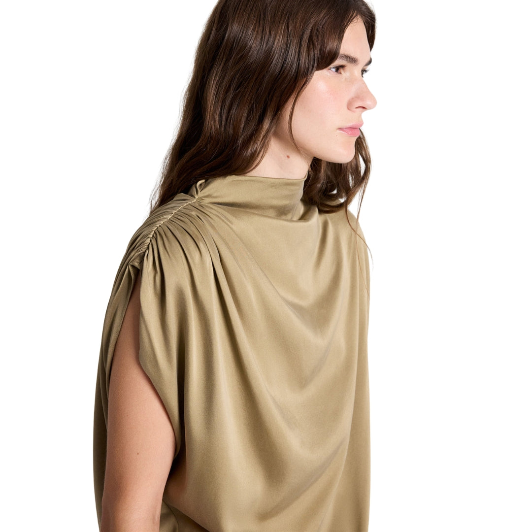 Wish You Would Silk Charmeuse Top in Kelp