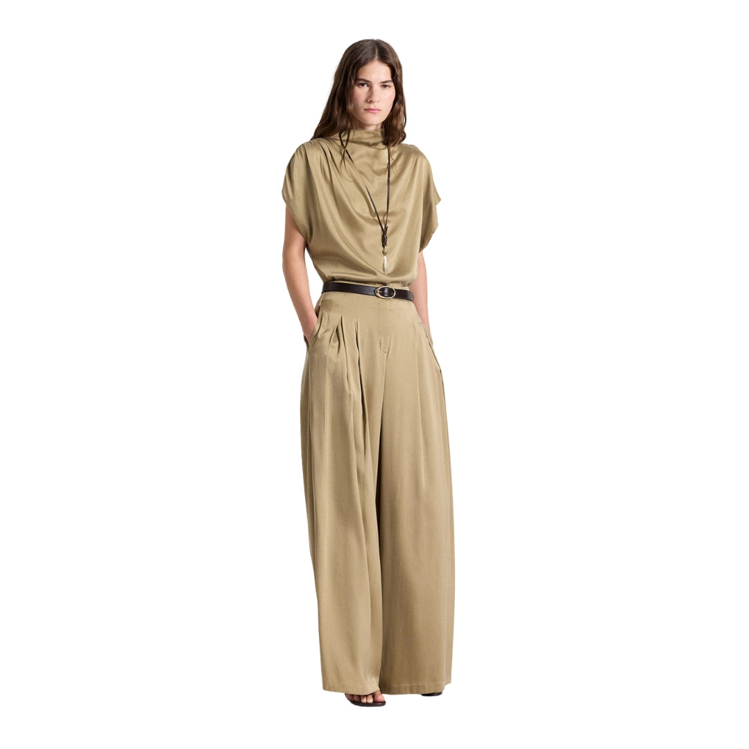 Wish You Would Silk Charmeuse Top in Kelp