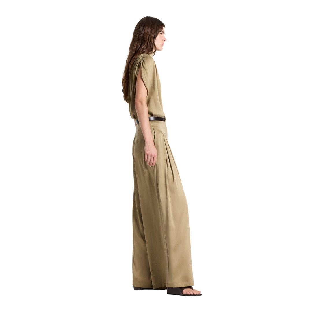 Wish You Would Silk Charmeuse Top in Kelp