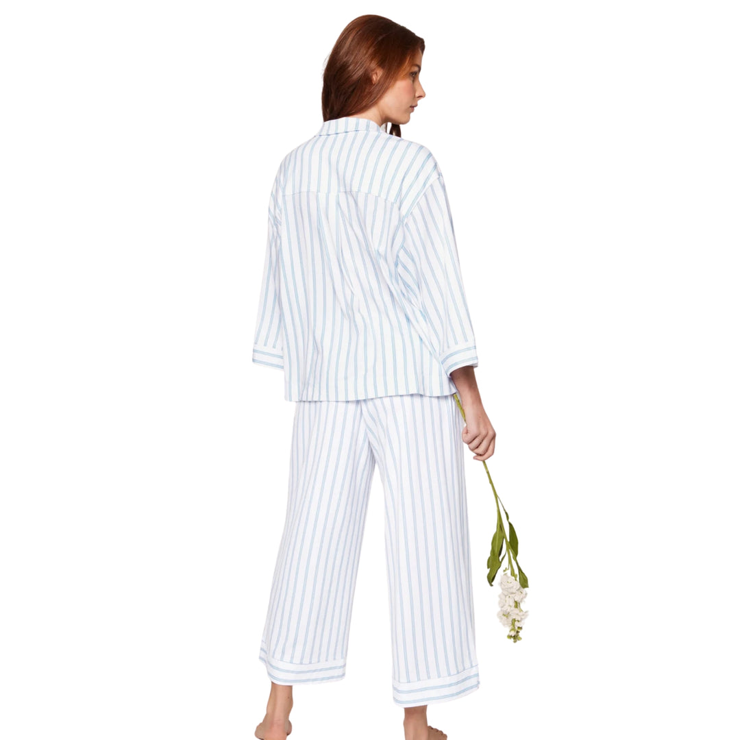 Women's Olivia Wide Leg Pajama Set in Periwinkle Stripe