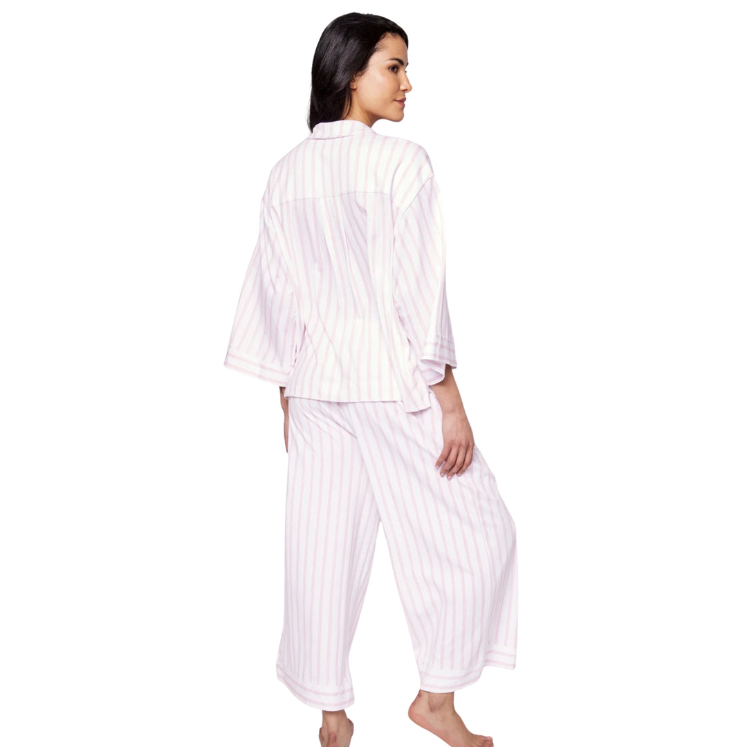 Women's Olivia Wide Leg Pajama Set in Pink Stripe