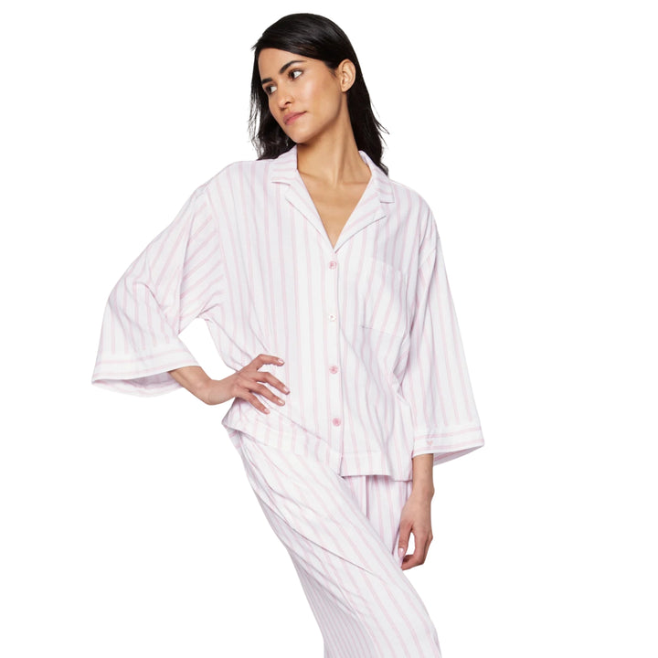 Women's Olivia Wide Leg Pajama Set in Pink Stripe
