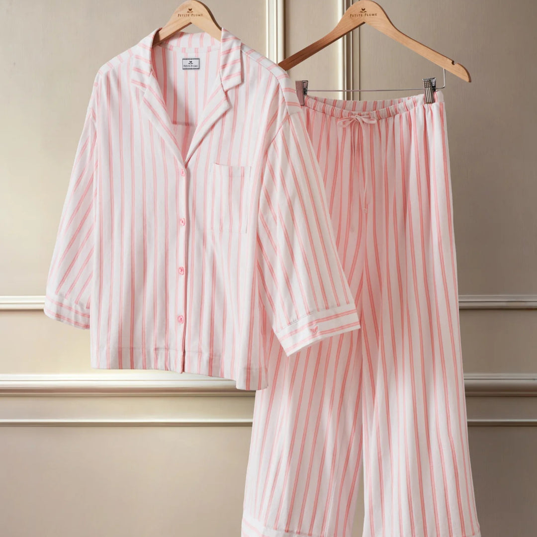 Women's Olivia Wide Leg Pajama Set in Pink Stripe