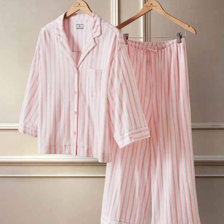 Women's Olivia Wide Leg Pajama Set in Pink Stripe
