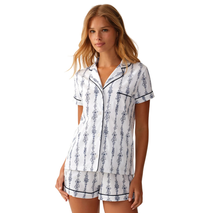 Women's Pima Shortie Short Set in Navy Mayfair Toile