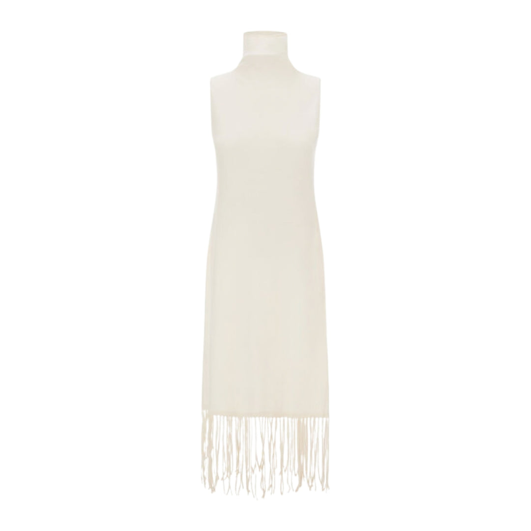 Wool and Cashmere Stocking-Stitch Dress in Milk White