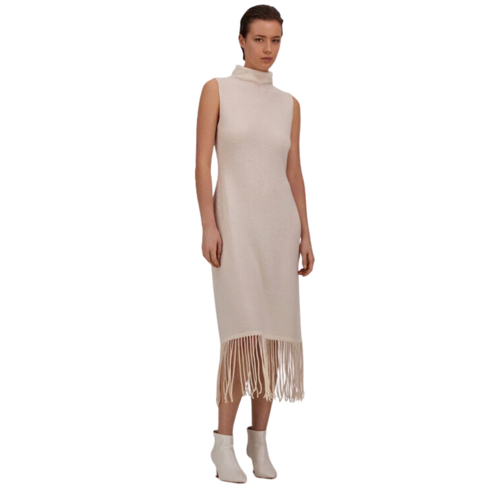 Wool and Cashmere Stocking-Stitch Dress in Milk White