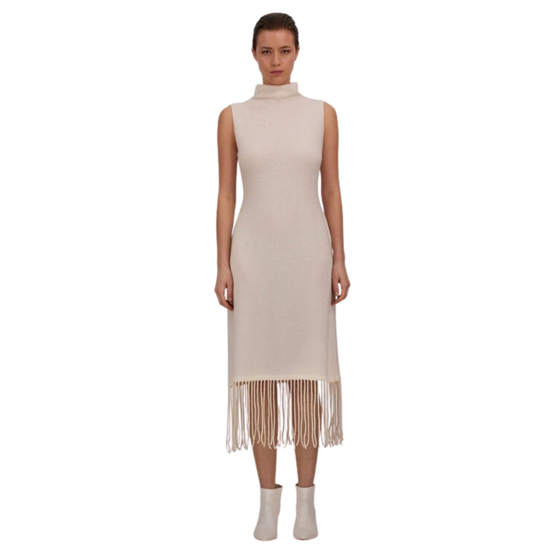 Wool and Cashmere Stocking-Stitch Dress in Milk White