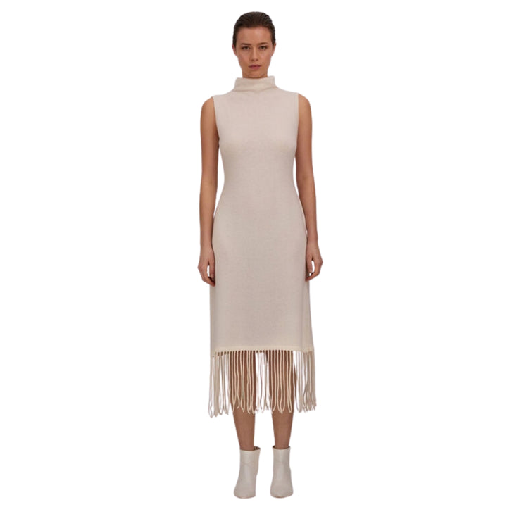 Wool and Cashmere Stocking-Stitch Dress in Milk White