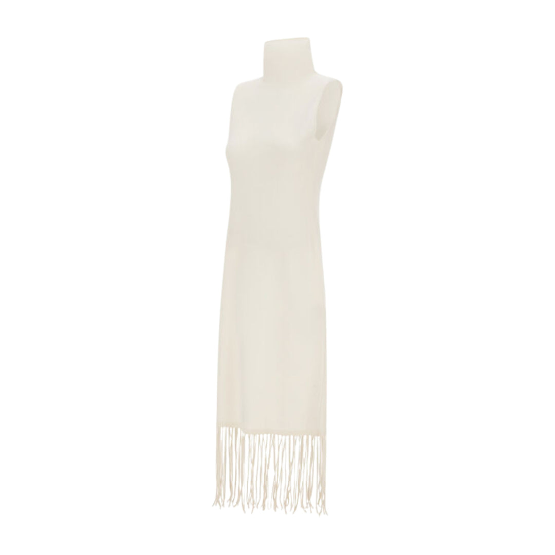 Wool and Cashmere Stocking-Stitch Dress in Milk White