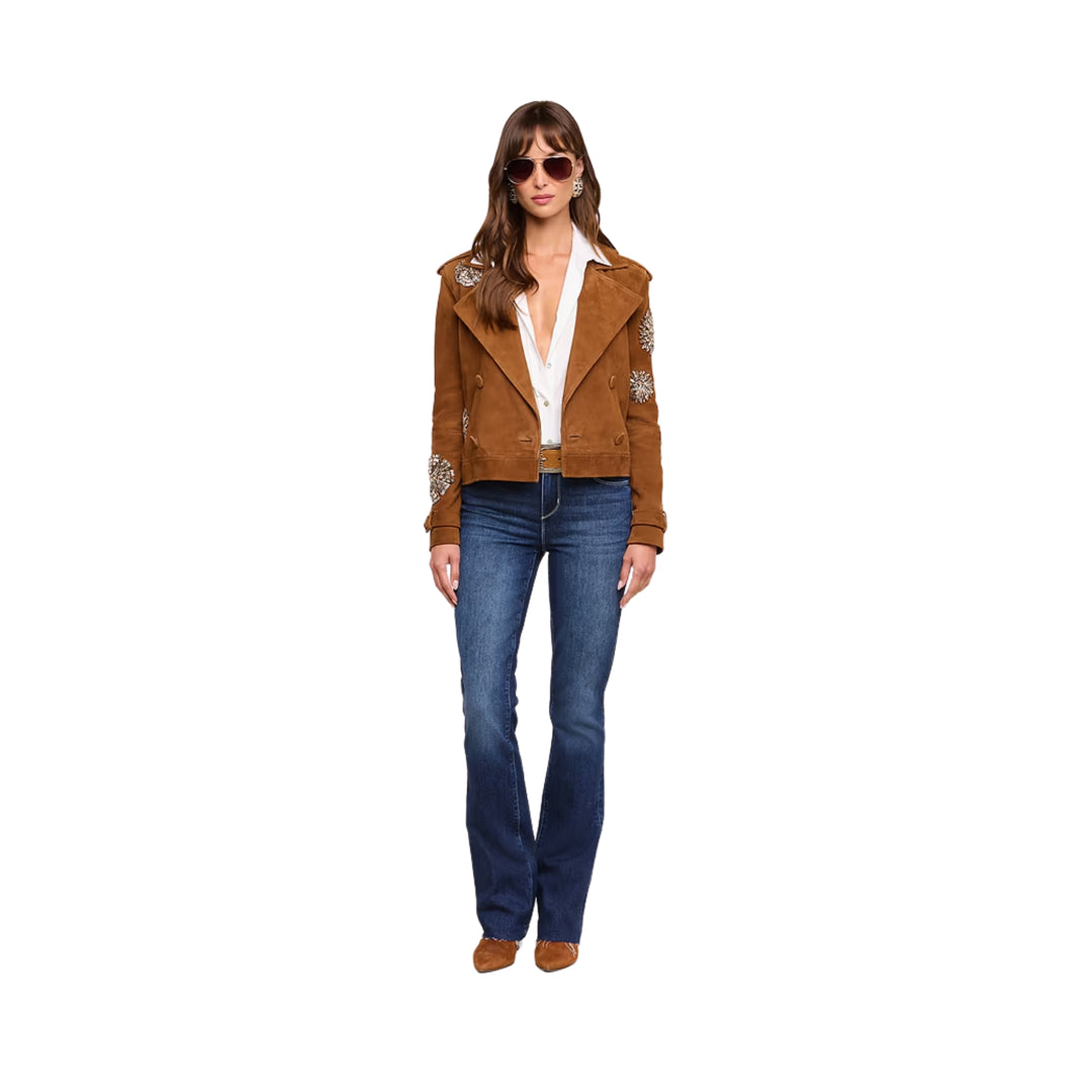 Xoey Crystal Cropped Trench in Walnut