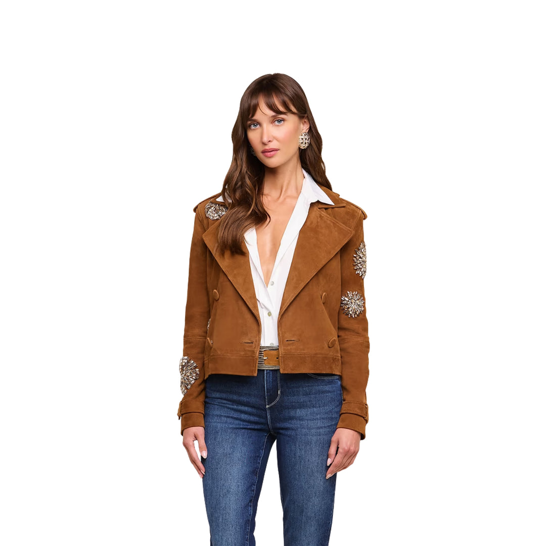 Xoey Crystal Cropped Trench in Walnut