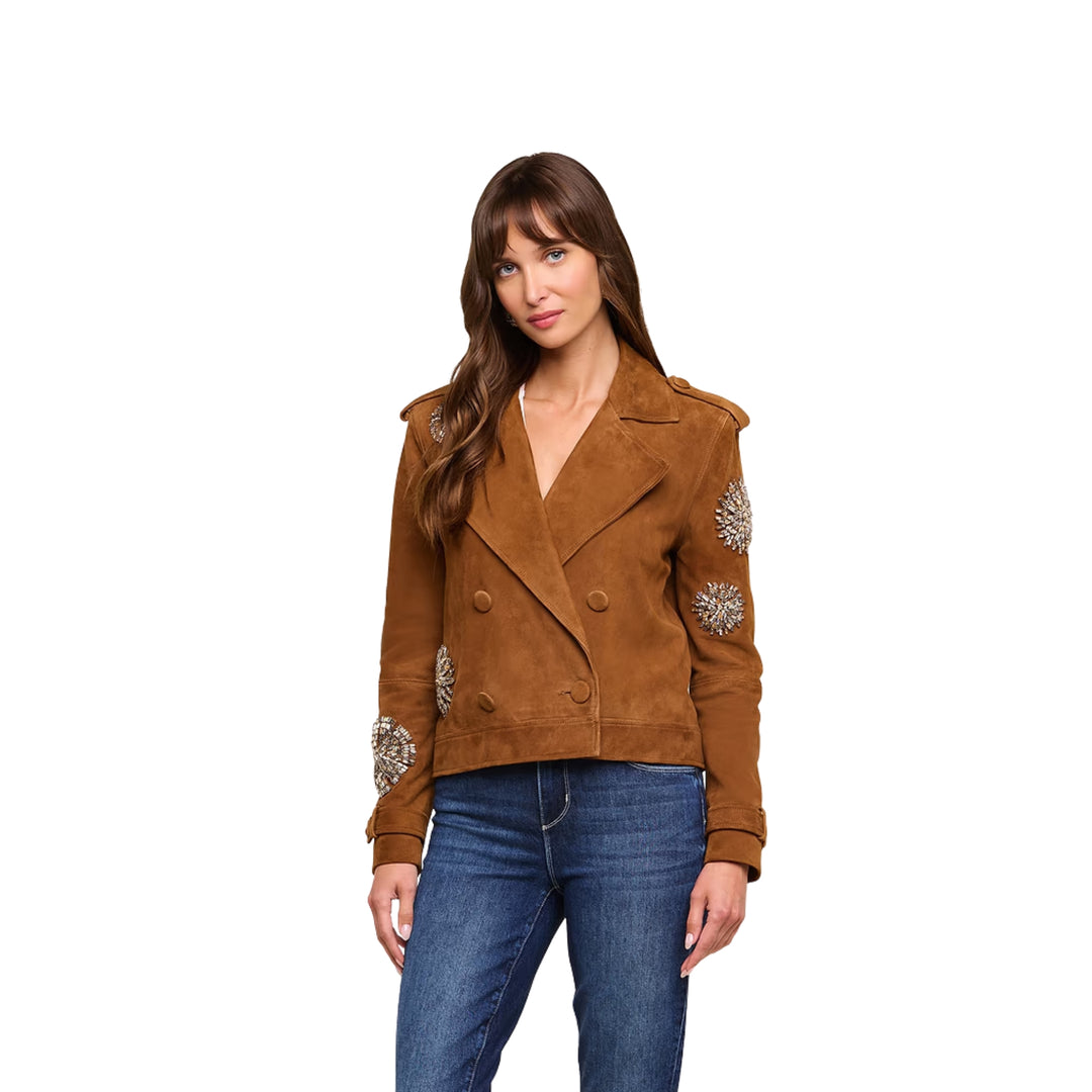 Xoey Crystal Cropped Trench in Walnut