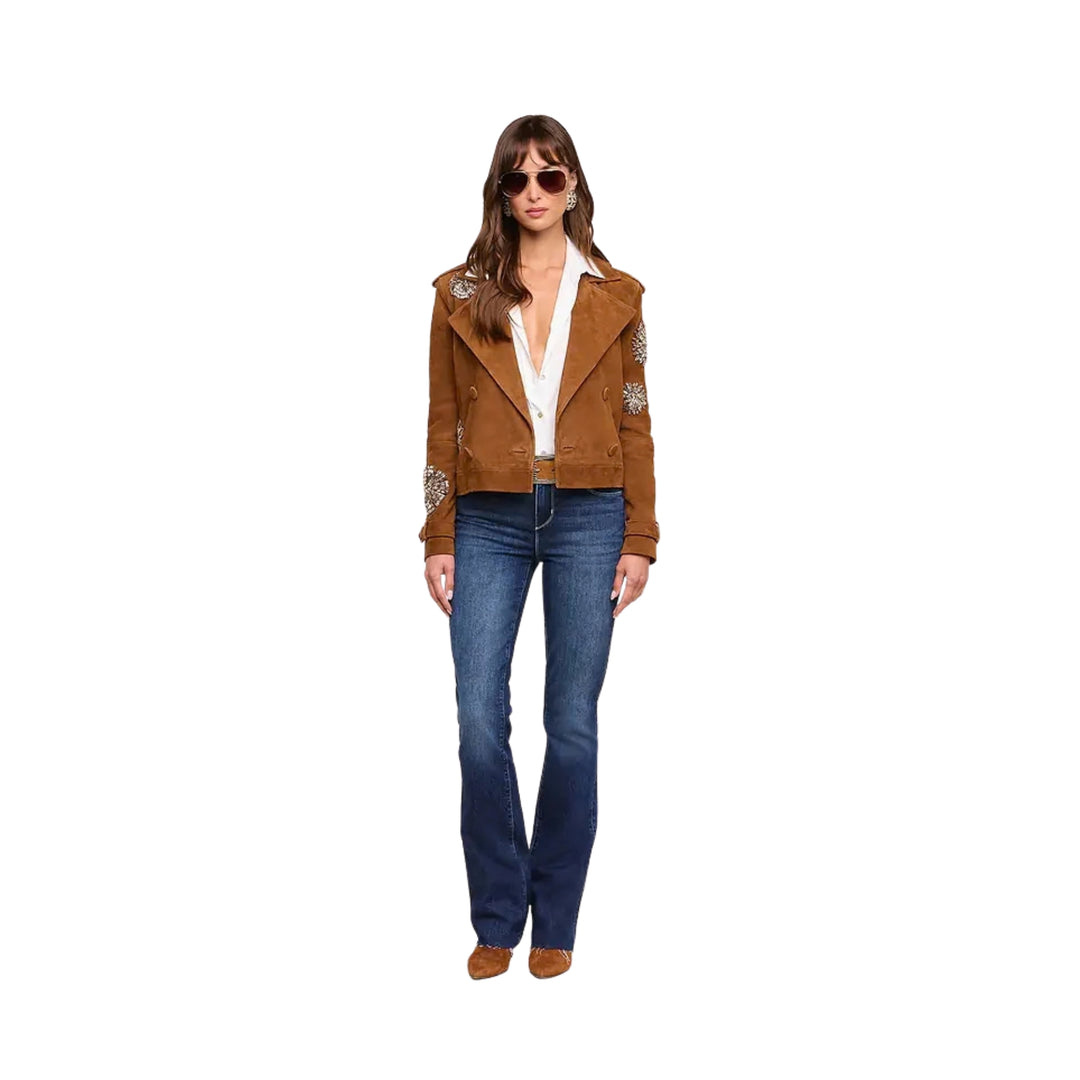 Xoey Crystal Cropped Trench in Walnut