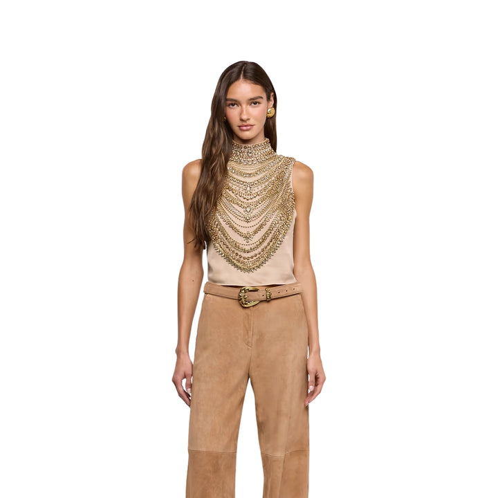 Yun Draped Crystal Tank in Almond and Multi Crystal