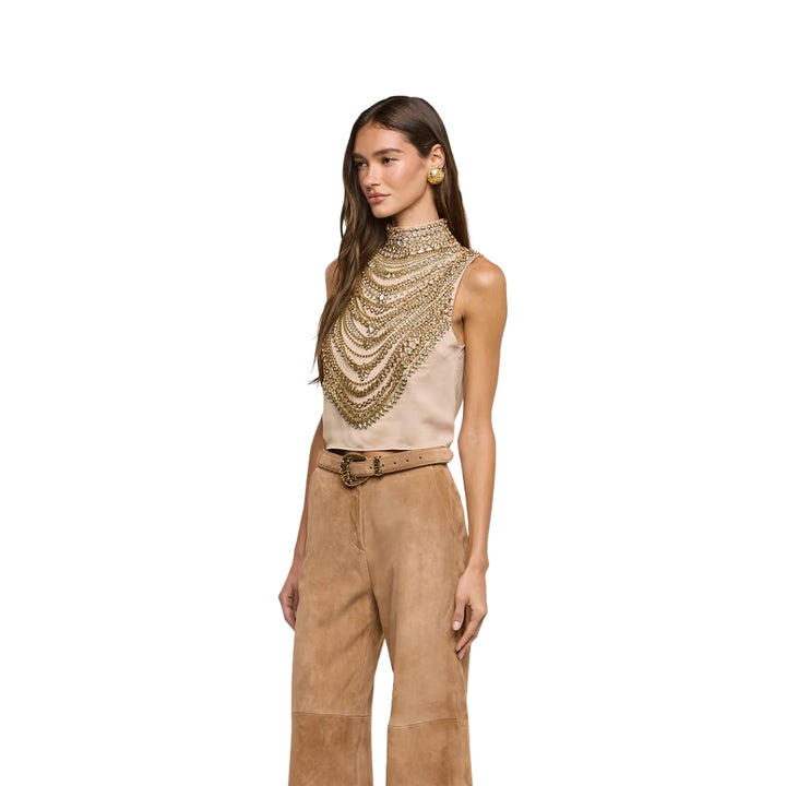 Yun Draped Crystal Tank in Almond and Multi Crystal