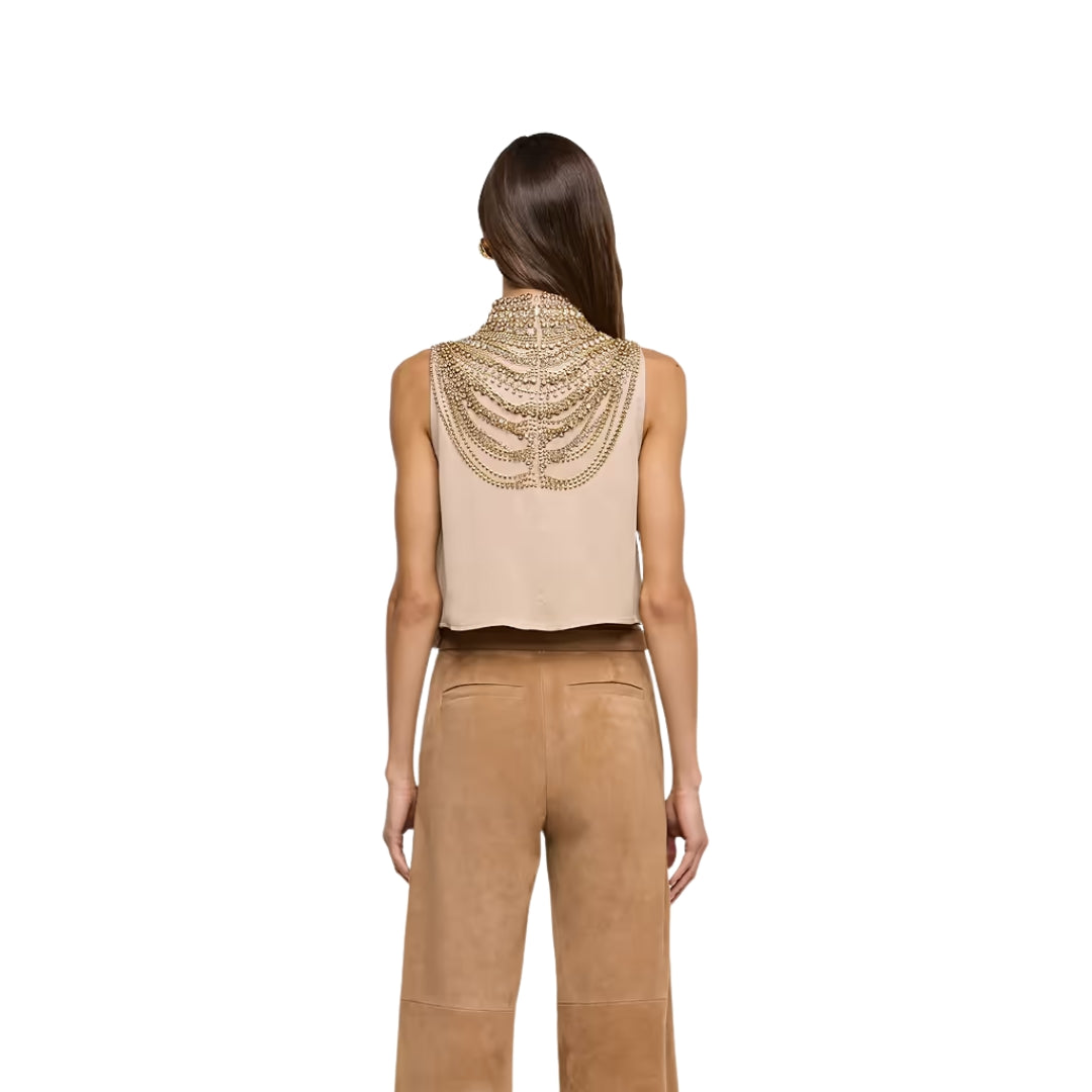 Yun Draped Crystal Tank in Almond and Multi Crystal