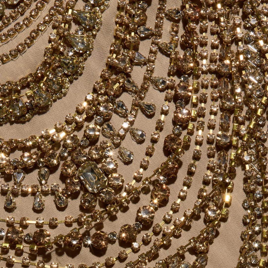 Yun Draped Crystal Tank in Almond and Multi Crystal