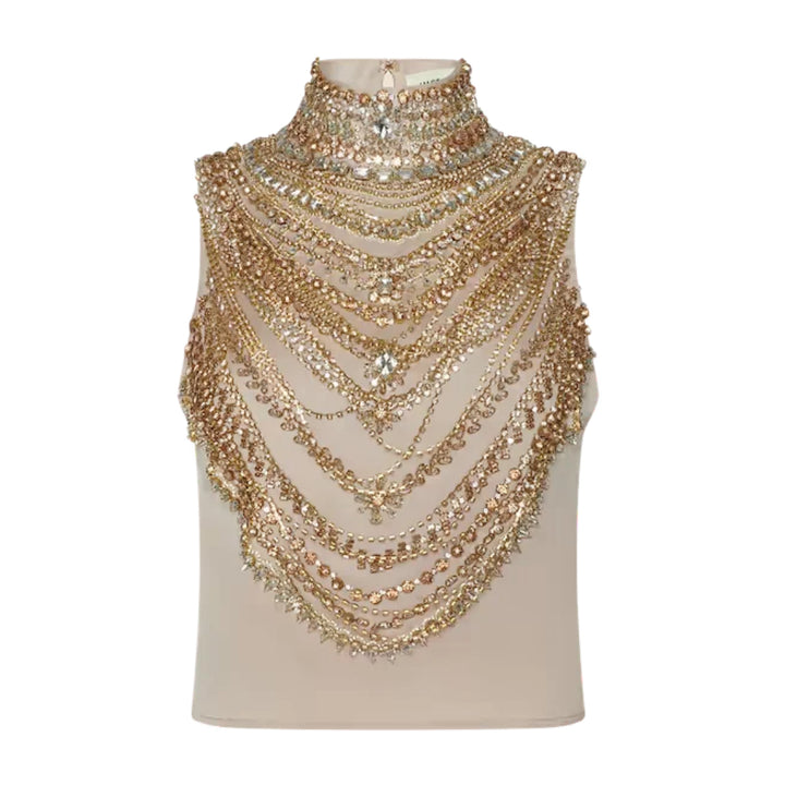 Yun Draped Crystal Tank in Almond and Multi Crystal