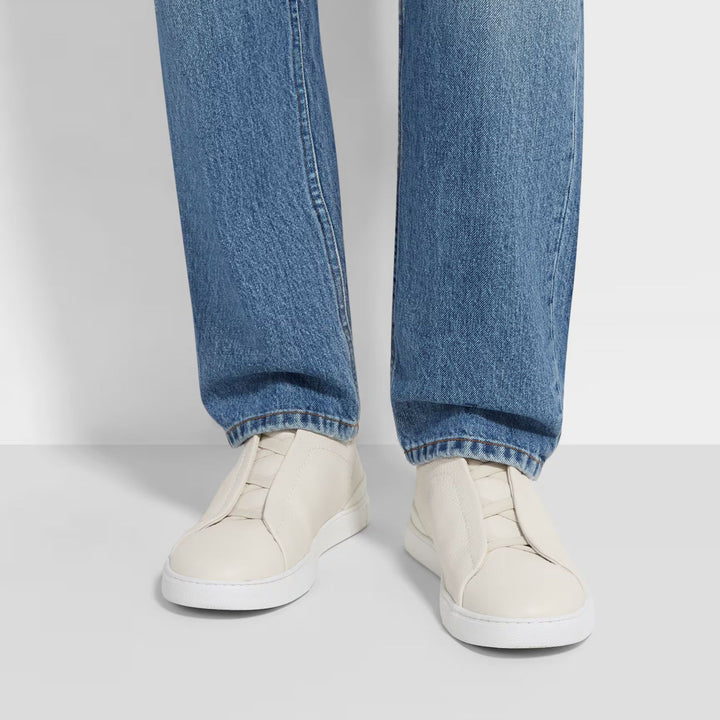 Triple Stitch Low Top Sneaker - White Deerskin