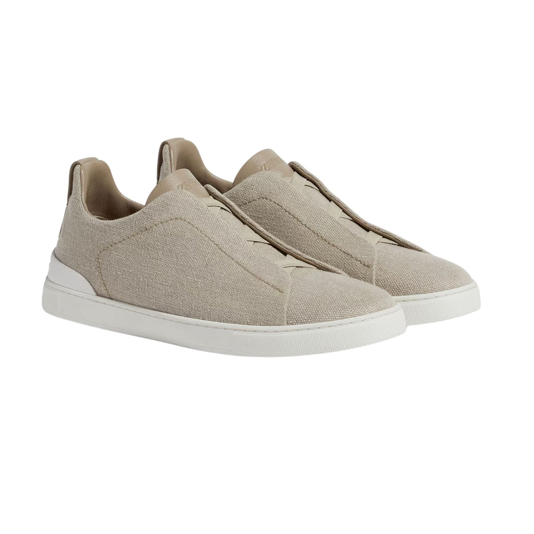 Triple Sitich Low Top Sneaker - Light Beige Cotton Linen