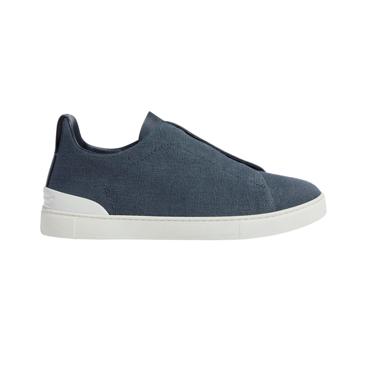 Triple Stitch Low Top Sneaker - Dark Teal Blue Cotton Linen
