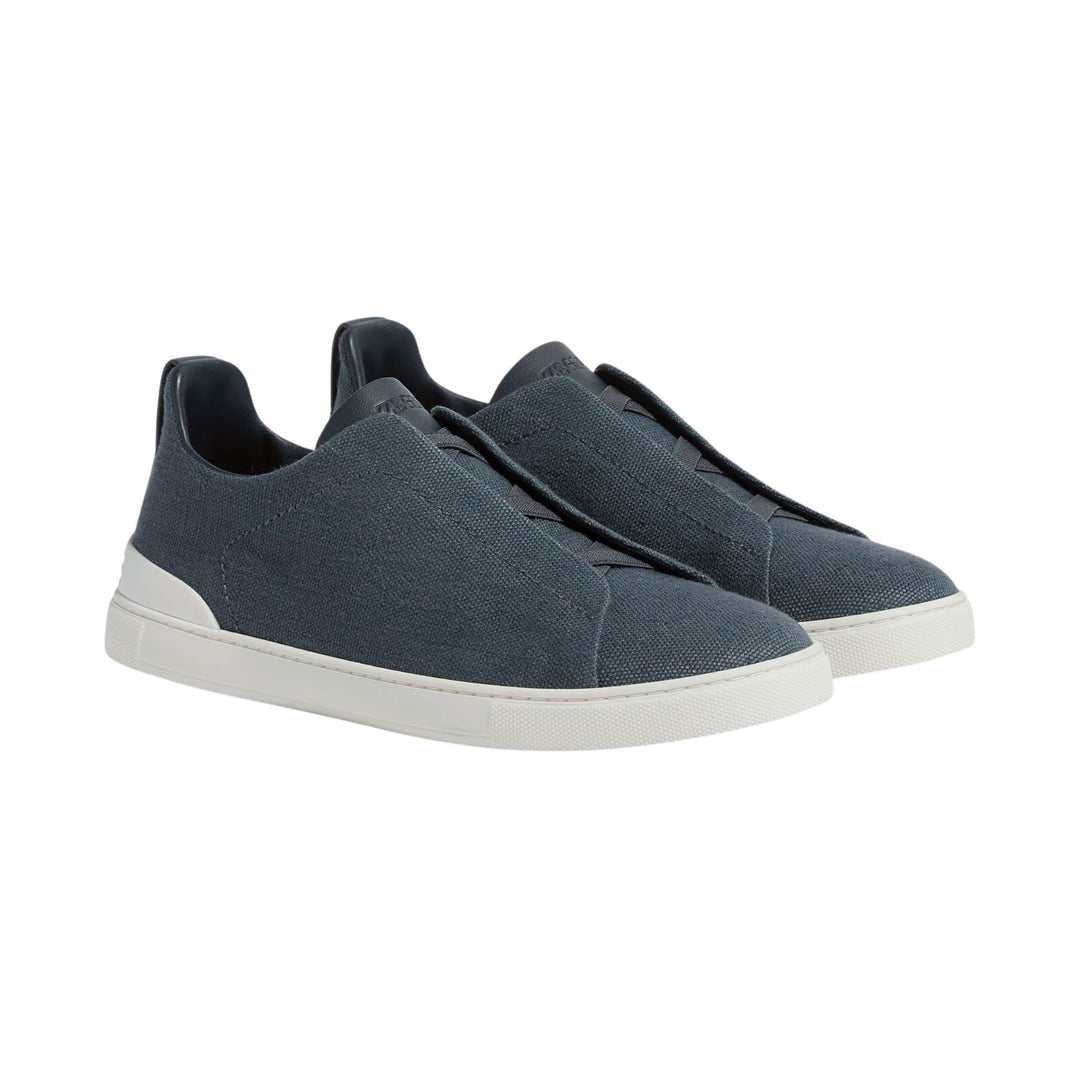 Triple Stitch Low Top Sneaker - Dark Teal Blue Cotton Linen