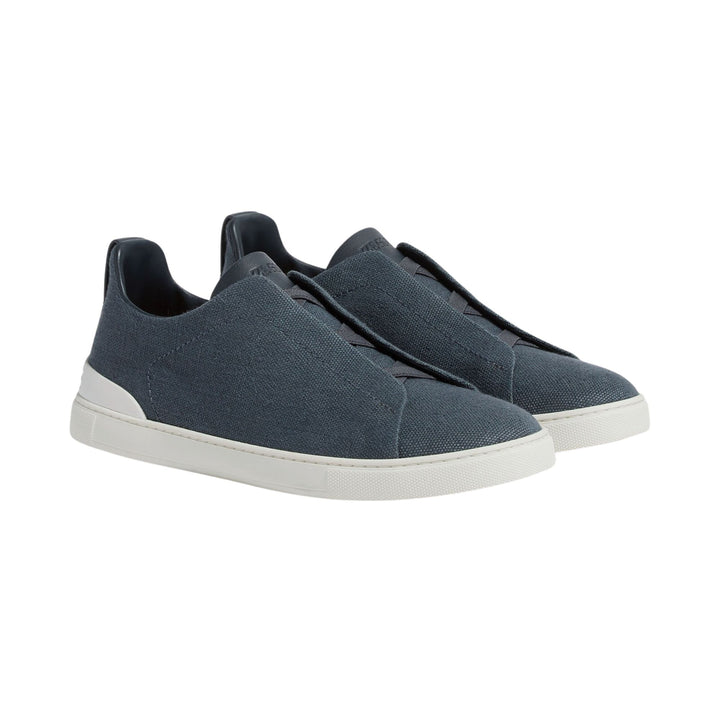 Triple Stitch Low Top Sneaker - Dark Teal Blue Cotton Linen