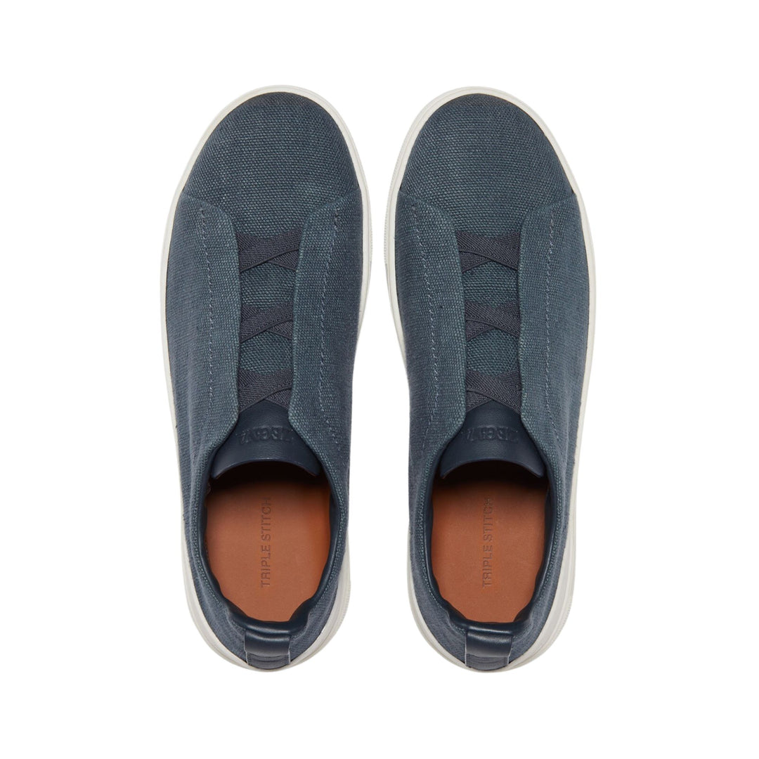 Triple Stitch Low Top Sneaker - Dark Teal Blue Cotton Linen