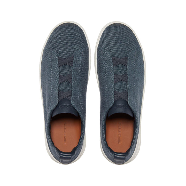Triple Stitch Low Top Sneaker - Dark Teal Blue Cotton Linen