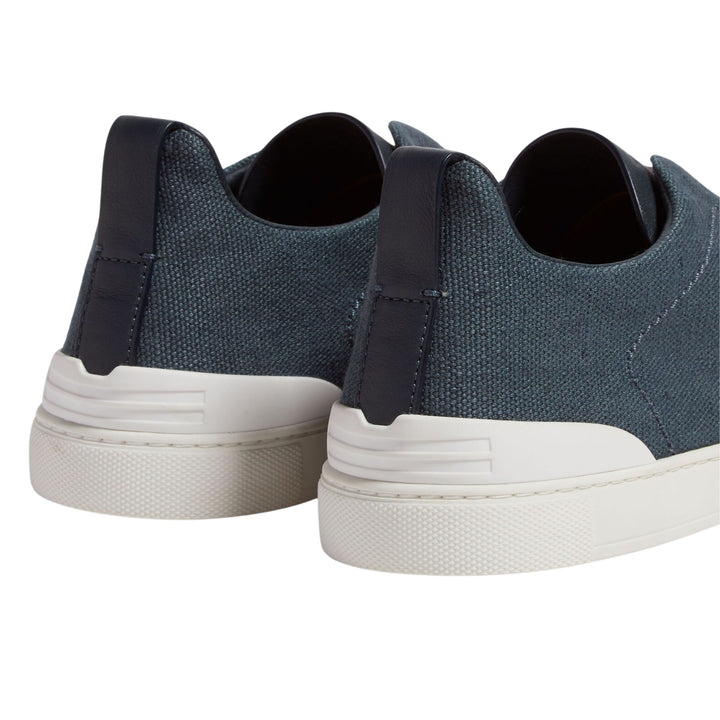 Triple Stitch Low Top Sneaker - Dark Teal Blue Cotton Linen