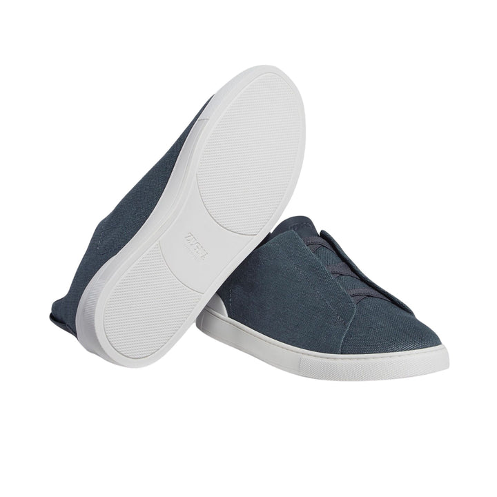 Triple Stitch Low Top Sneaker - Dark Teal Blue Cotton Linen