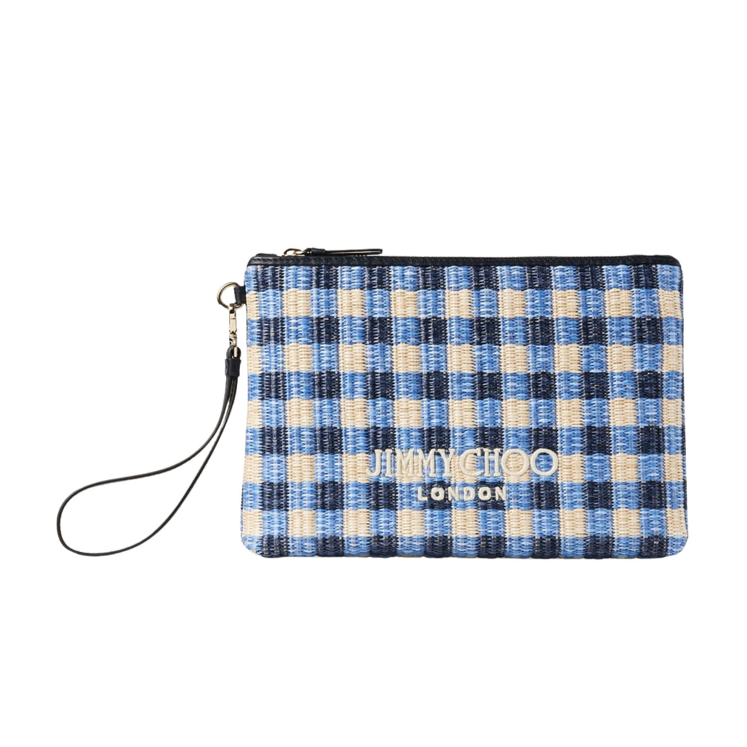 ZIPPED FLAT POUCH - GINGHAM RAFFIA W/LOGO