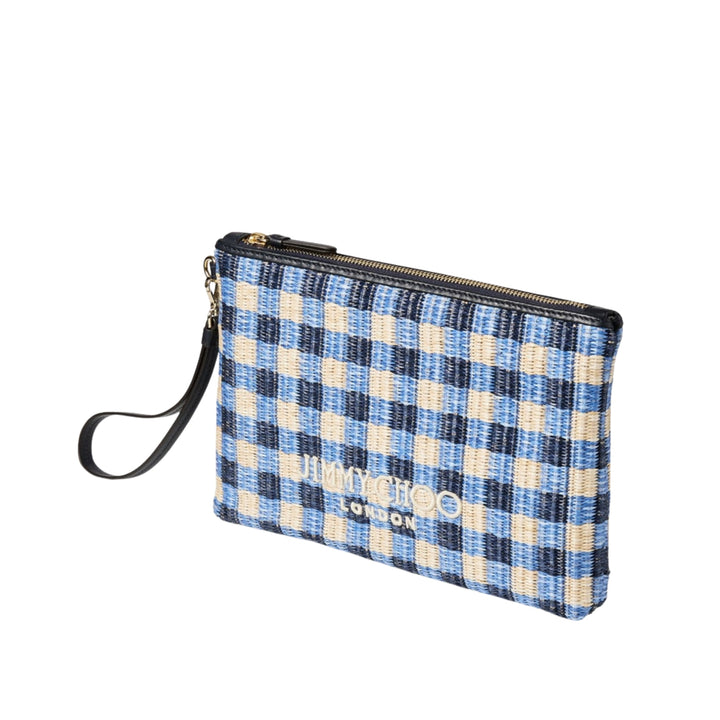 ZIPPED FLAT POUCH - GINGHAM RAFFIA W/LOGO