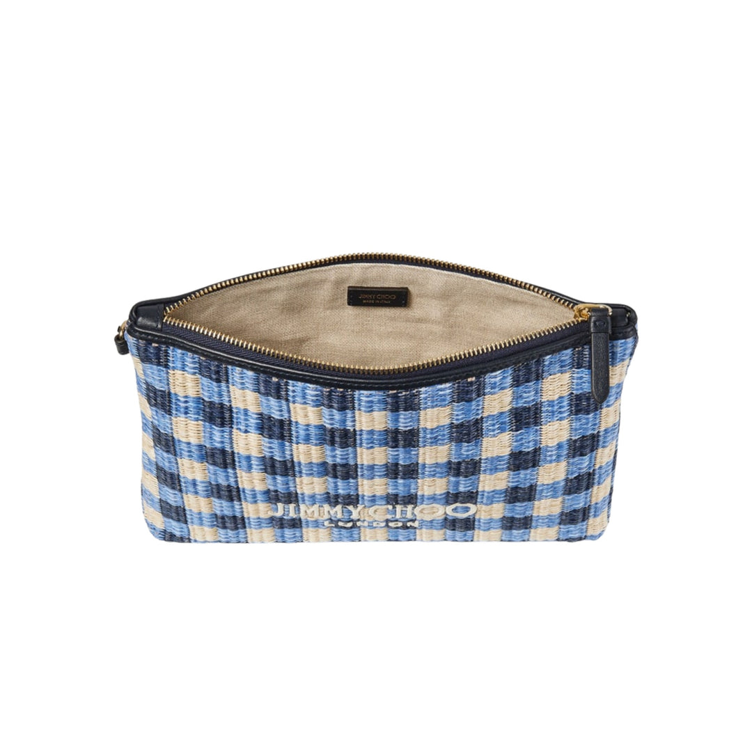 ZIPPED FLAT POUCH - GINGHAM RAFFIA W/LOGO