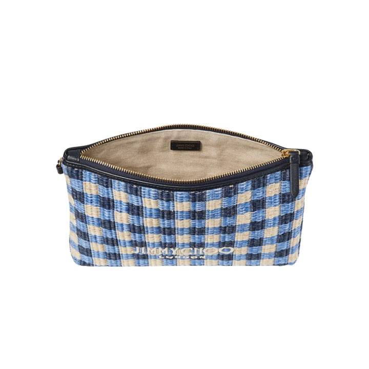 ZIPPED FLAT POUCH - GINGHAM RAFFIA W/LOGO