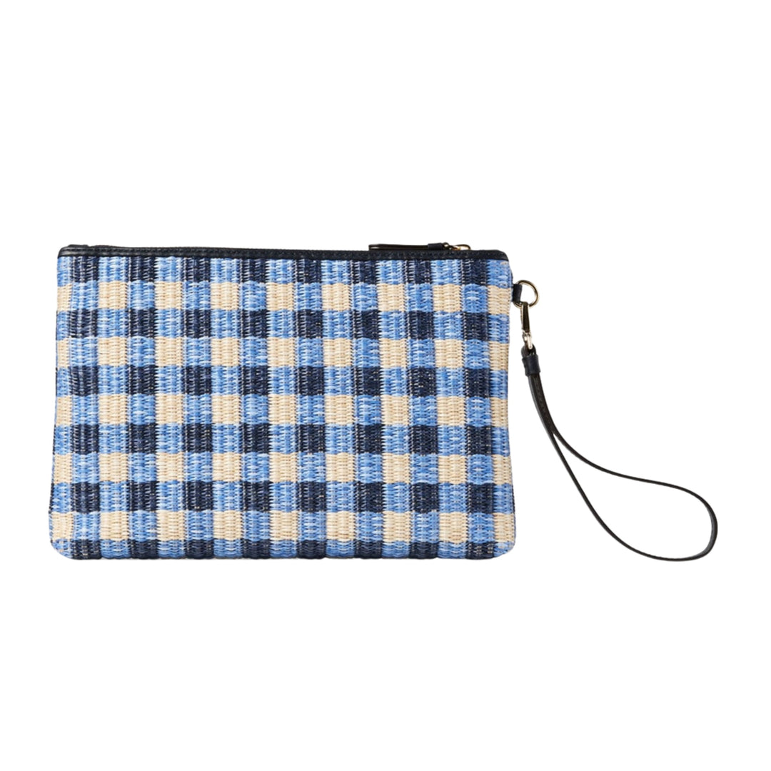 ZIPPED FLAT POUCH - GINGHAM RAFFIA W/LOGO