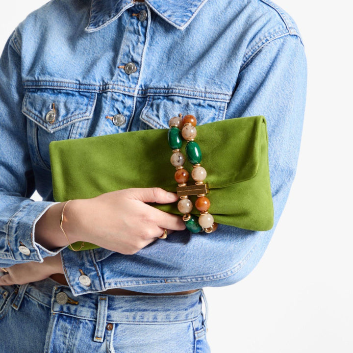 Zandra Clutch in Clover Suede