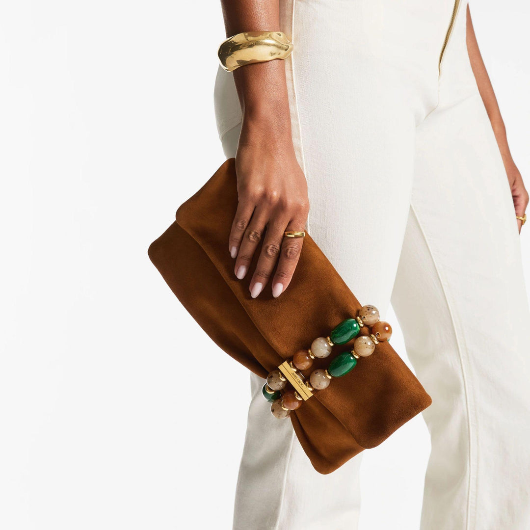 Zandra Clutch in Tan Suede