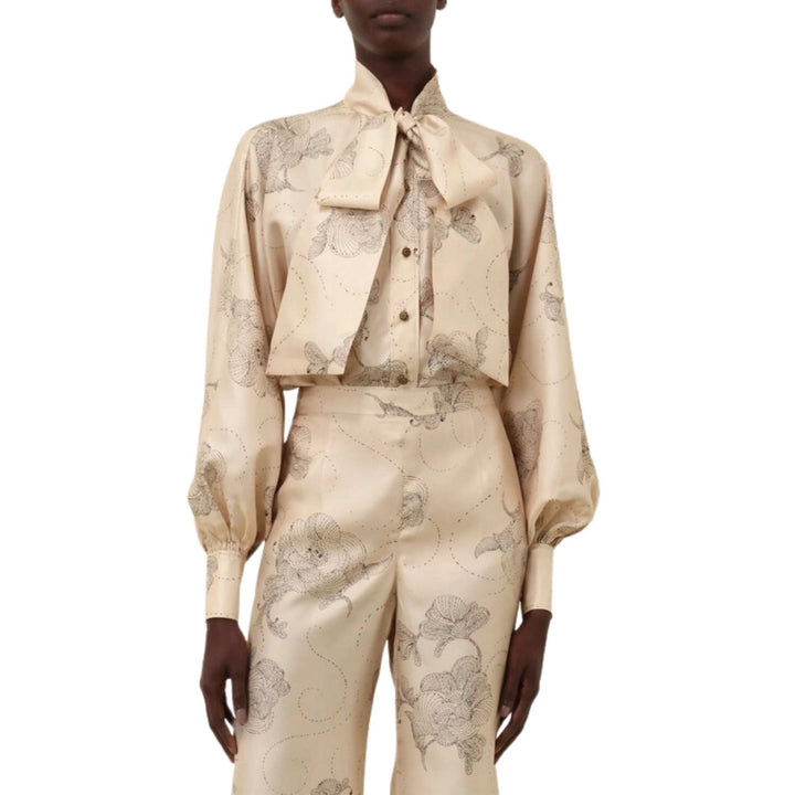 Eden Tie Neck Blouse - Tea Sketch
