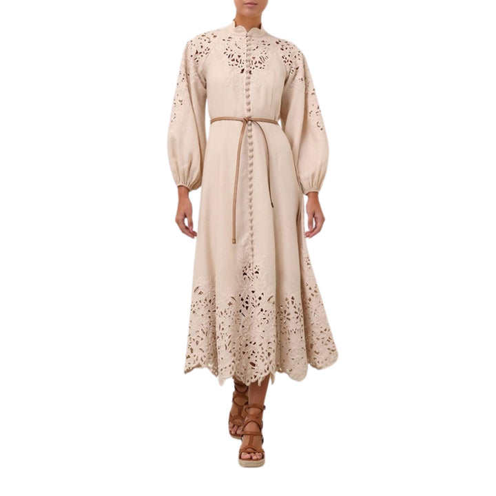 WYLIE EMBROIDERED BILLOW DRESS - Cream - 1
