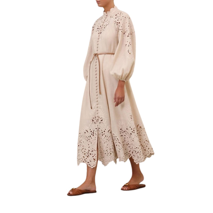 WYLIE EMBROIDERED BILLOW DRESS - Cream - 1