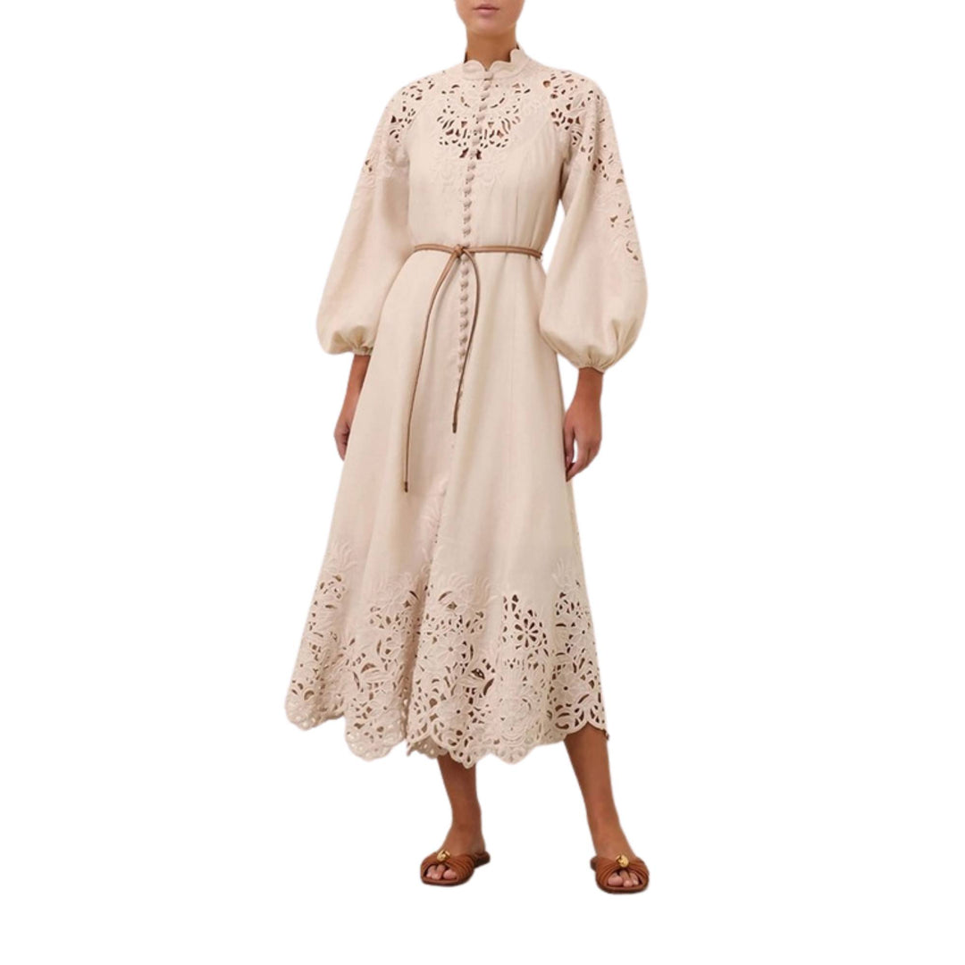 WYLIE EMBROIDERED BILLOW DRESS - Cream - 1