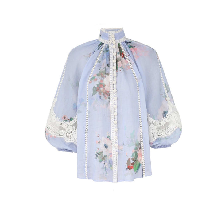 EVERLEY LACE TRIM BLOUSE in WATERCOLOUR