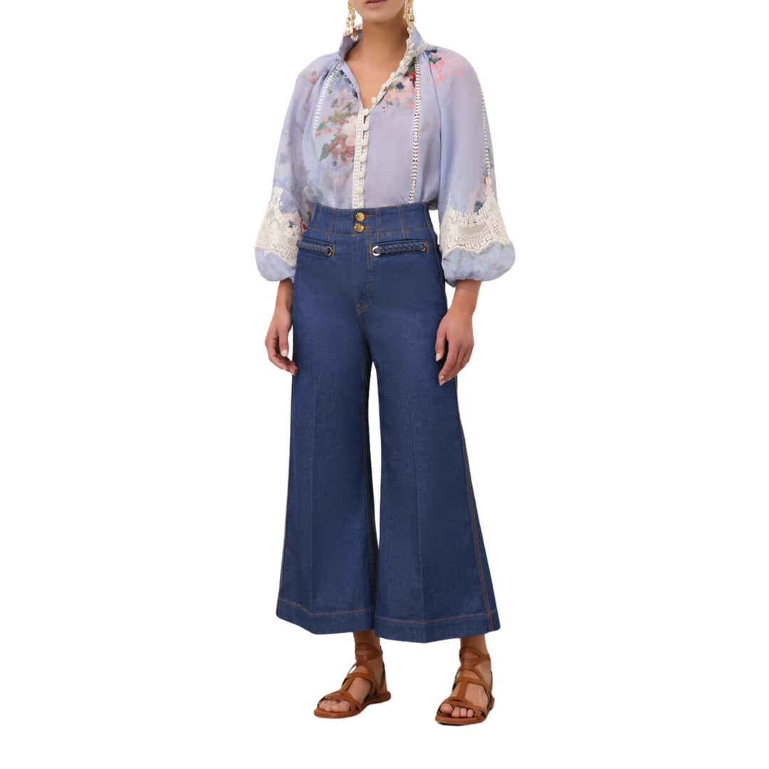 EVERLEY LACE TRIM BLOUSE in WATERCOLOUR