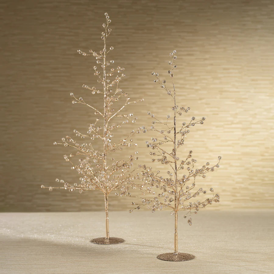Beaded Glass Berry Tree - Clear and Gold - Large