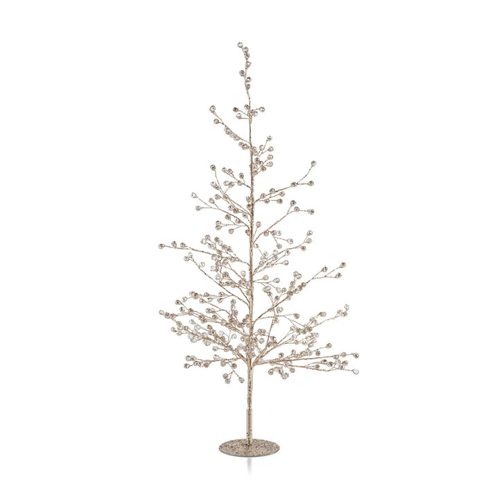 Beaded Glass Berry Tree - Clear and Gold - Large