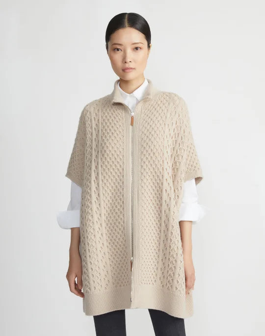 Mixed Stitch Zip Front Poncho